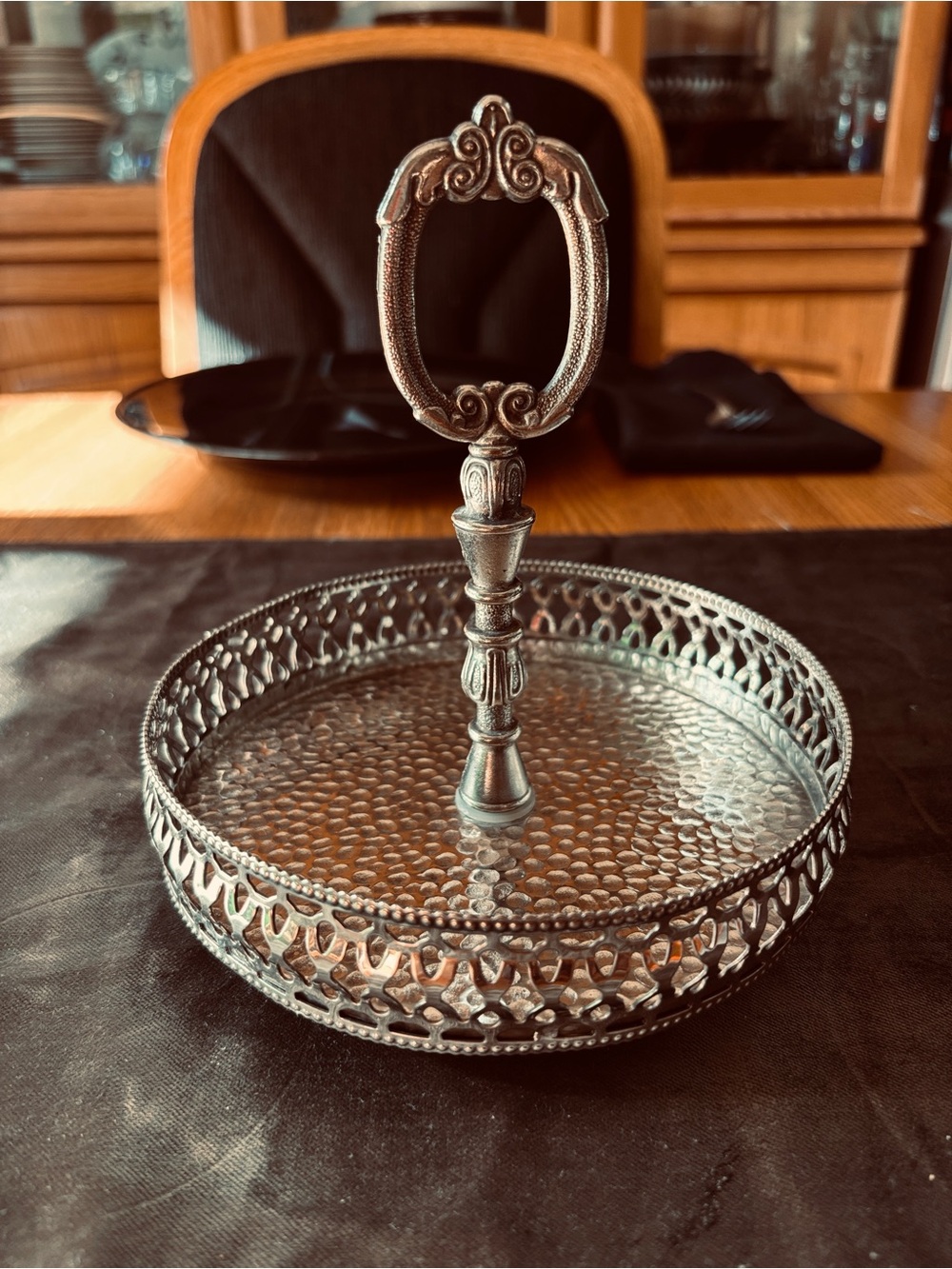 Raimond Ornate Silver Plated Hammered Metal Tray Caddy